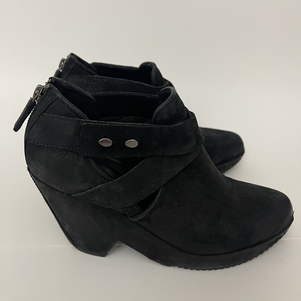 Eileen Fisher Nubuck Black Suede Leather‎ Women's Ankle Boots Booties Sz 8.5